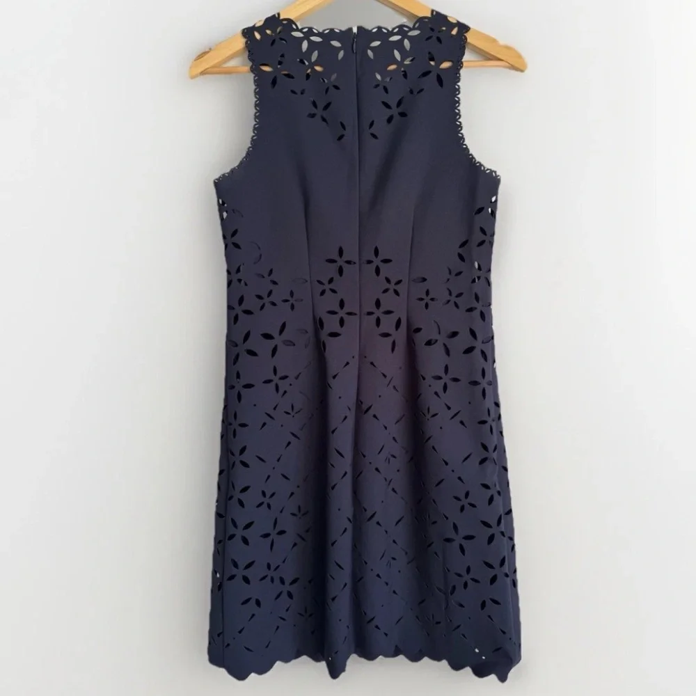 J. Crew Women’s Navy Floral Laser Cut Eyelet Dress Sz 0 Scalloped Quiet Luxury